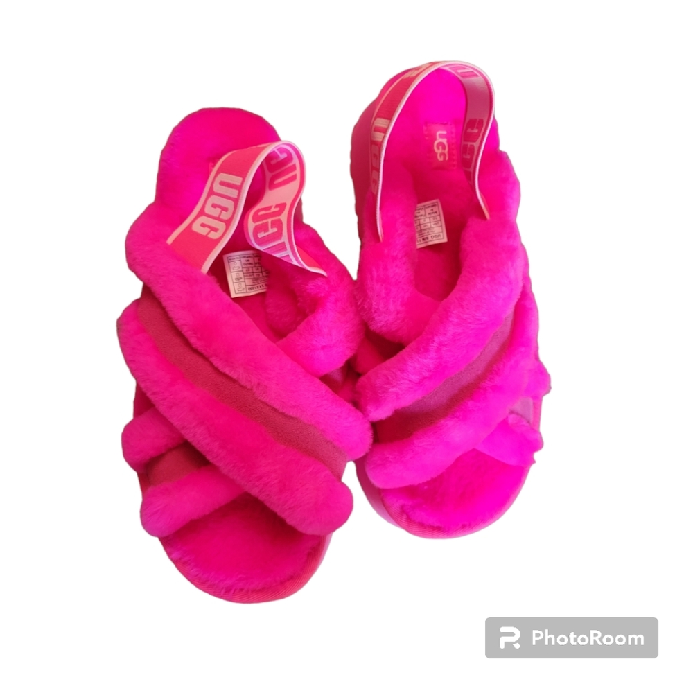 NWB UGG Disco Open-Toe Slip-On Platform Cross Slide - Hot Pink - Size 10